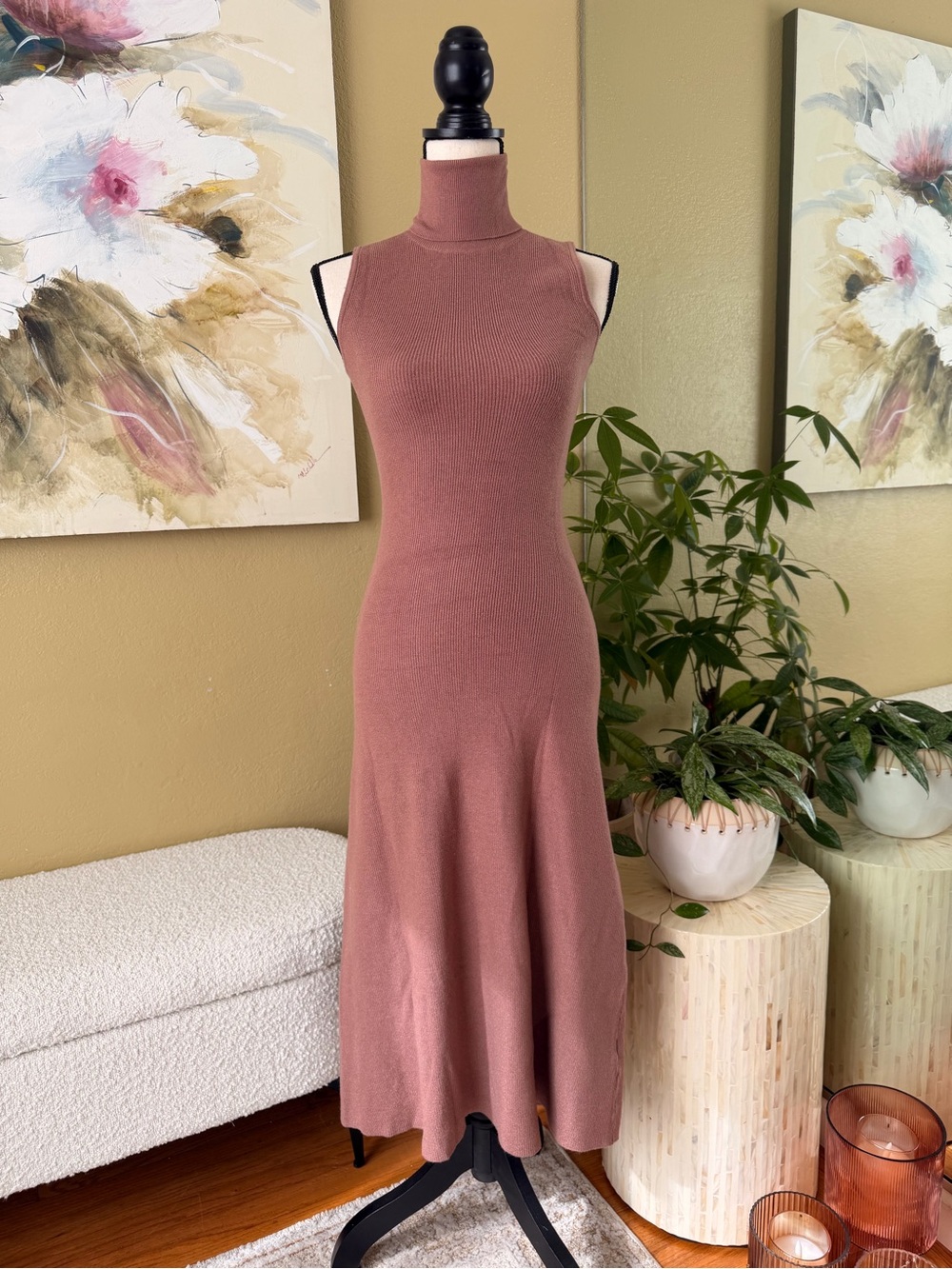 ** NWOT ** Zara Sleeveless Turtleneck Midi Dress in Mauve Size Small / S